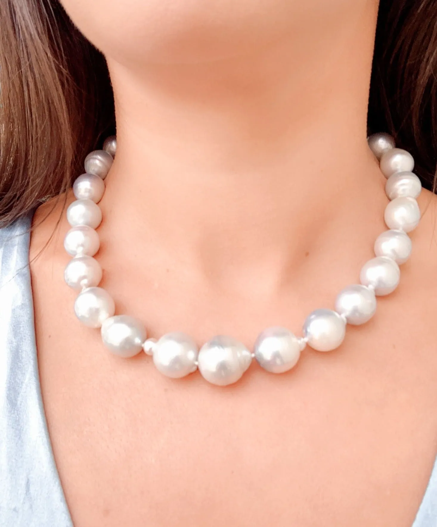 12-16mm South Sea Baroque Pearl Hand Knotted Necklace with 14K White Gold Clasp R4327