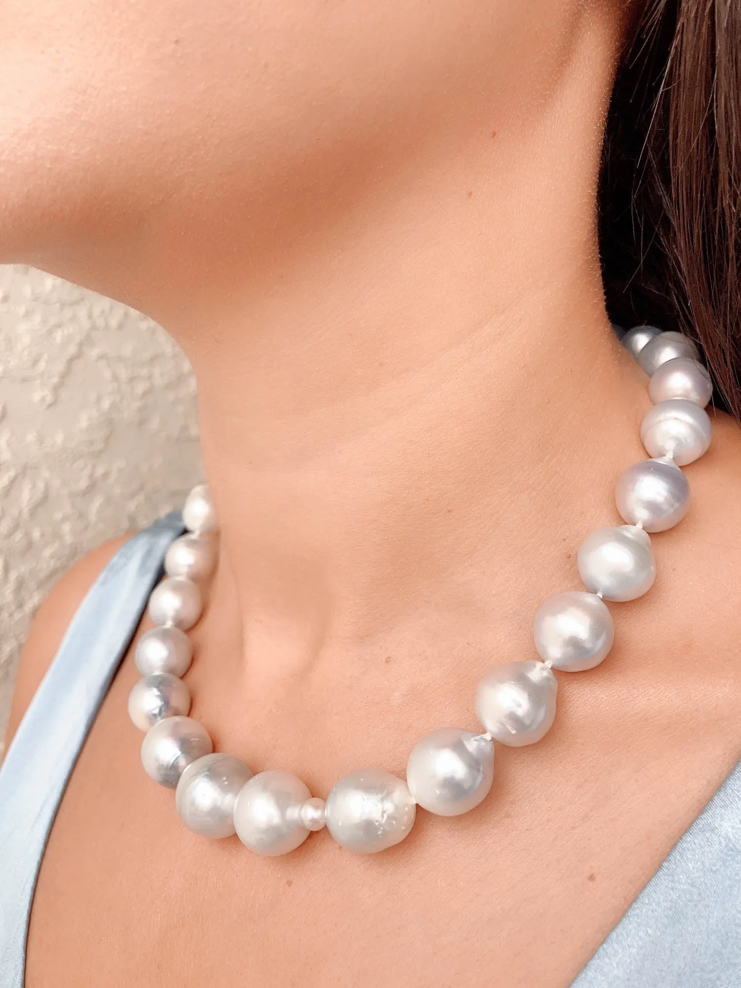 12-16mm South Sea Baroque Pearl Hand Knotted Necklace with 14K White Gold Clasp R4327