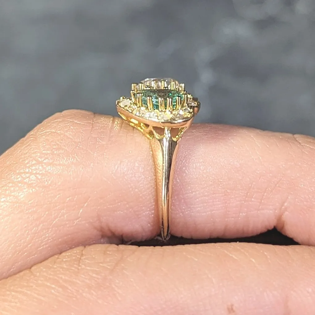 1.63 CTW Emerald Diamond 18 Karat Yellow Gold Toi Et Moi Heart Ring