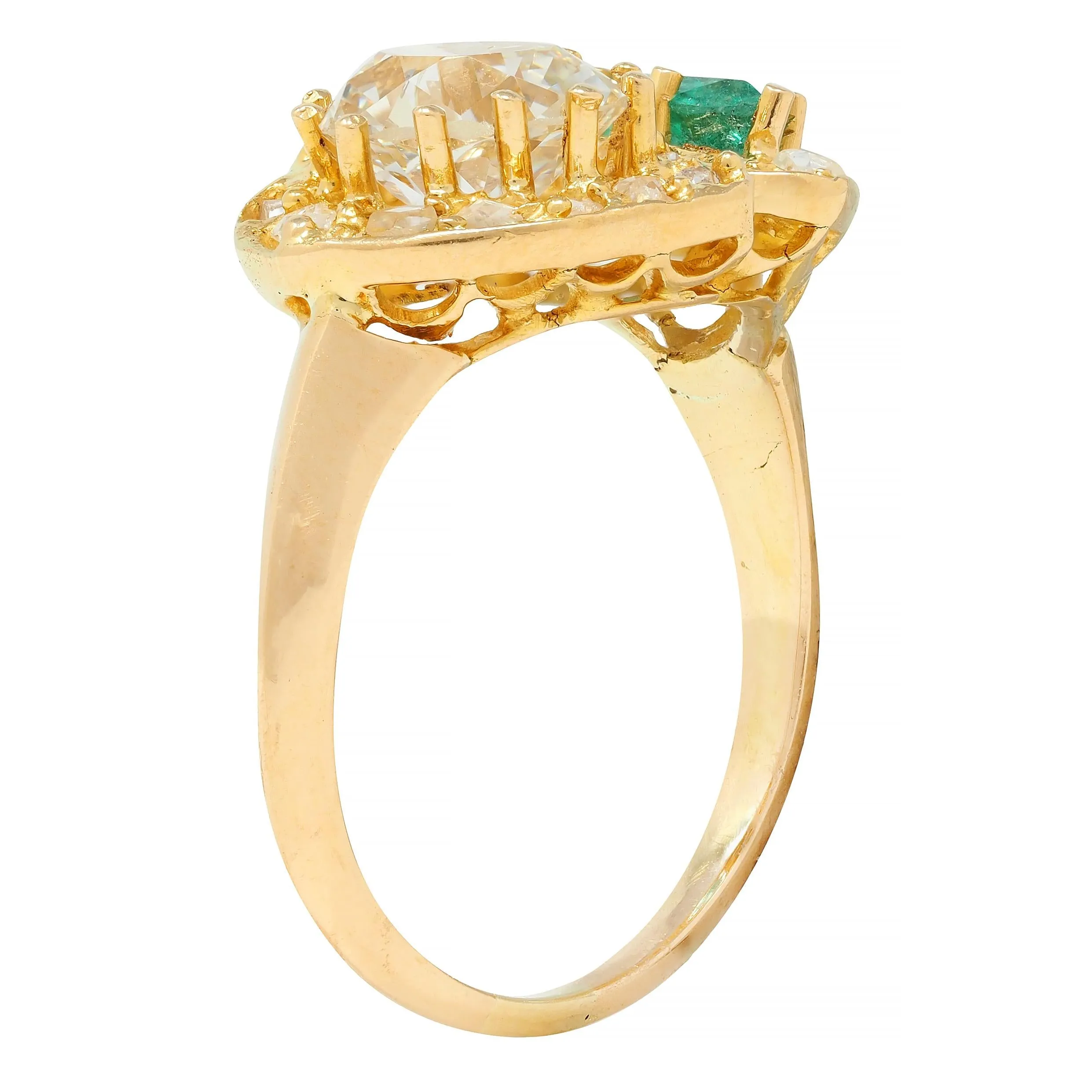 1.63 CTW Emerald Diamond 18 Karat Yellow Gold Toi Et Moi Heart Ring