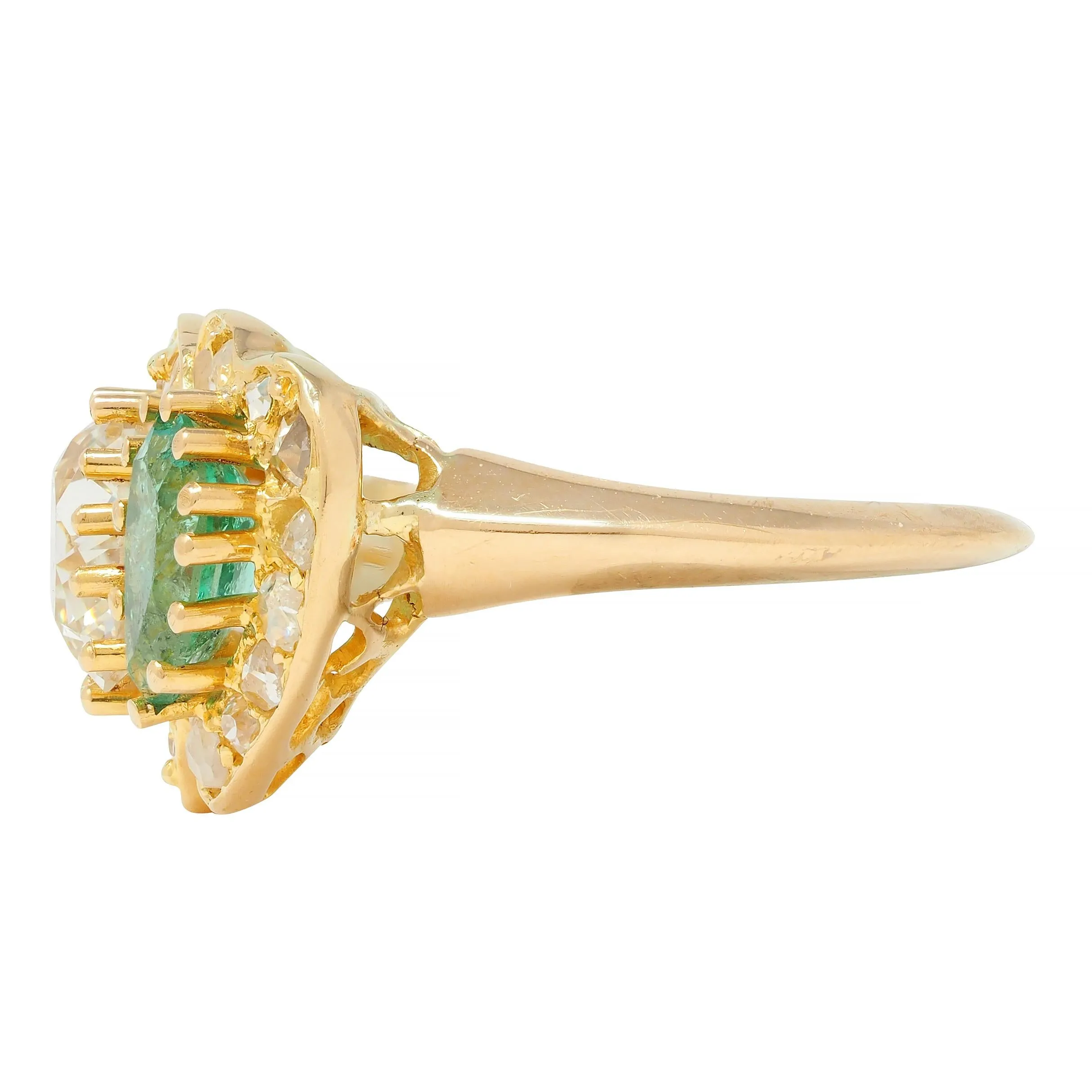 1.63 CTW Emerald Diamond 18 Karat Yellow Gold Toi Et Moi Heart Ring