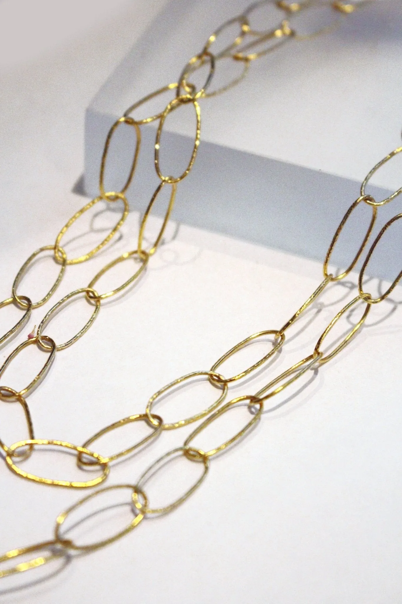 18K Gold Hammered Bubble Oval Chain Necklace