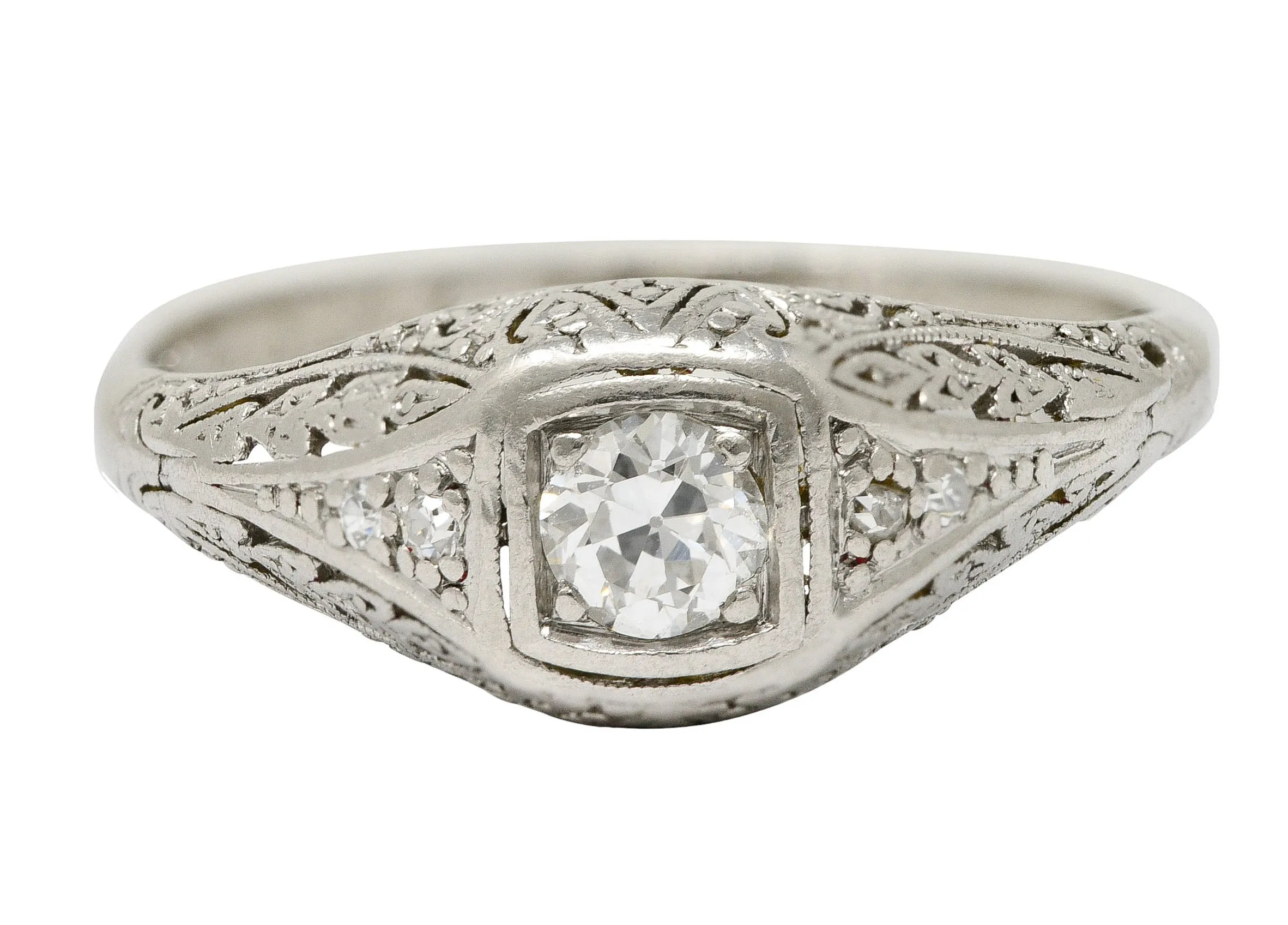 1925 Early Art Deco 0.32 CTW Diamond Platinum Foliate Engagement Ring