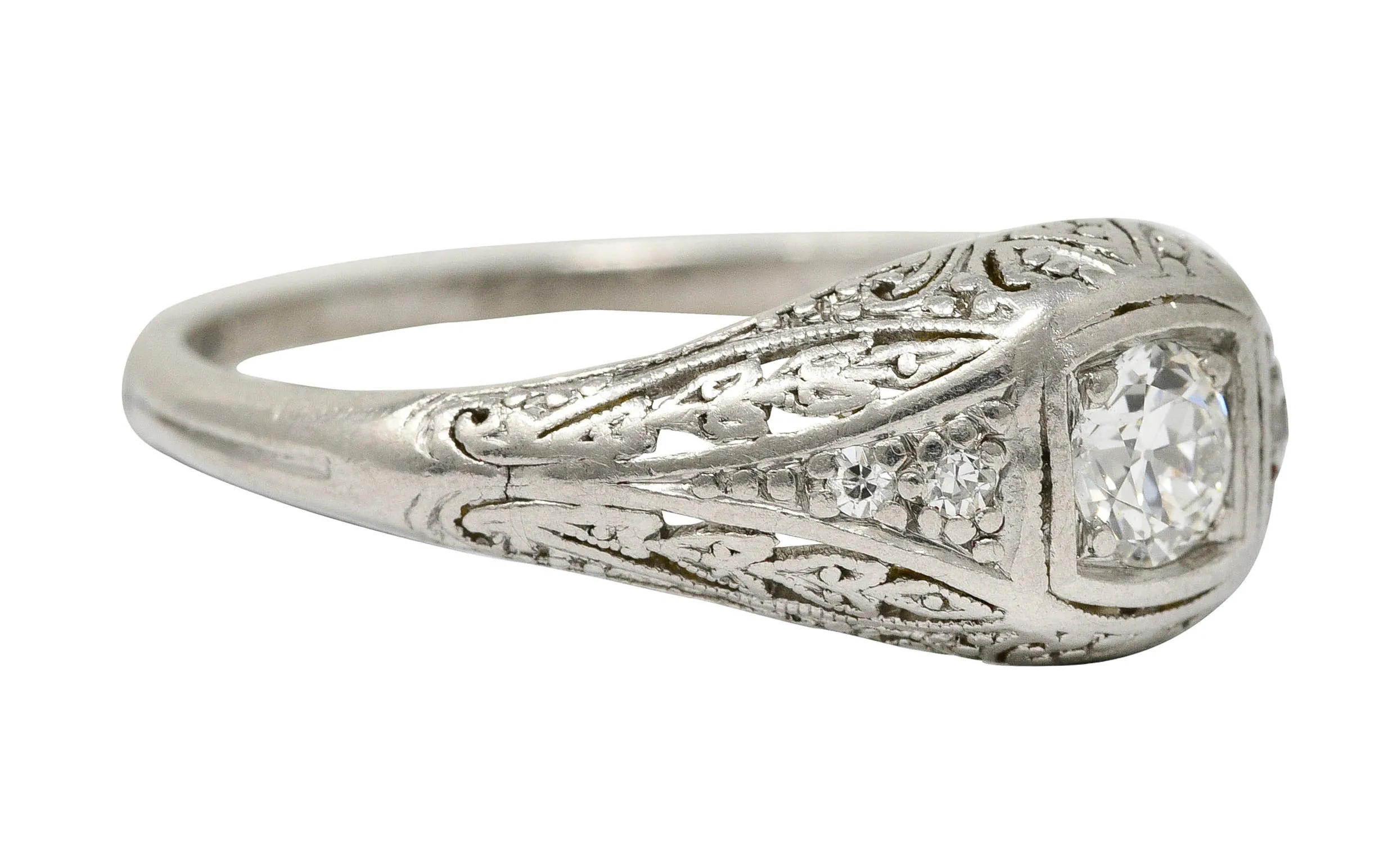 1925 Early Art Deco 0.32 CTW Diamond Platinum Foliate Engagement Ring