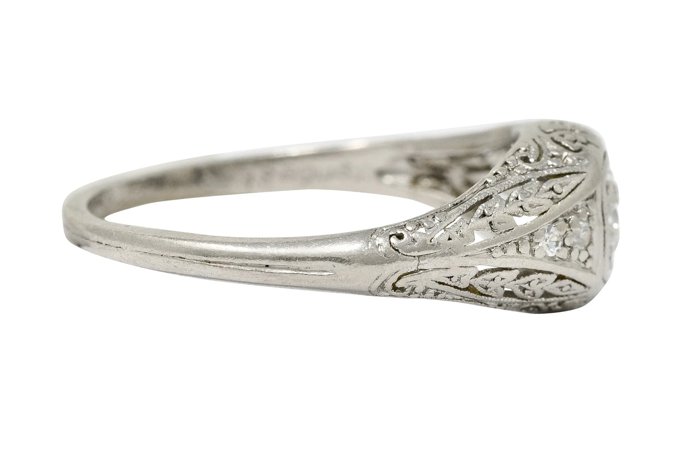 1925 Early Art Deco 0.32 CTW Diamond Platinum Foliate Engagement Ring