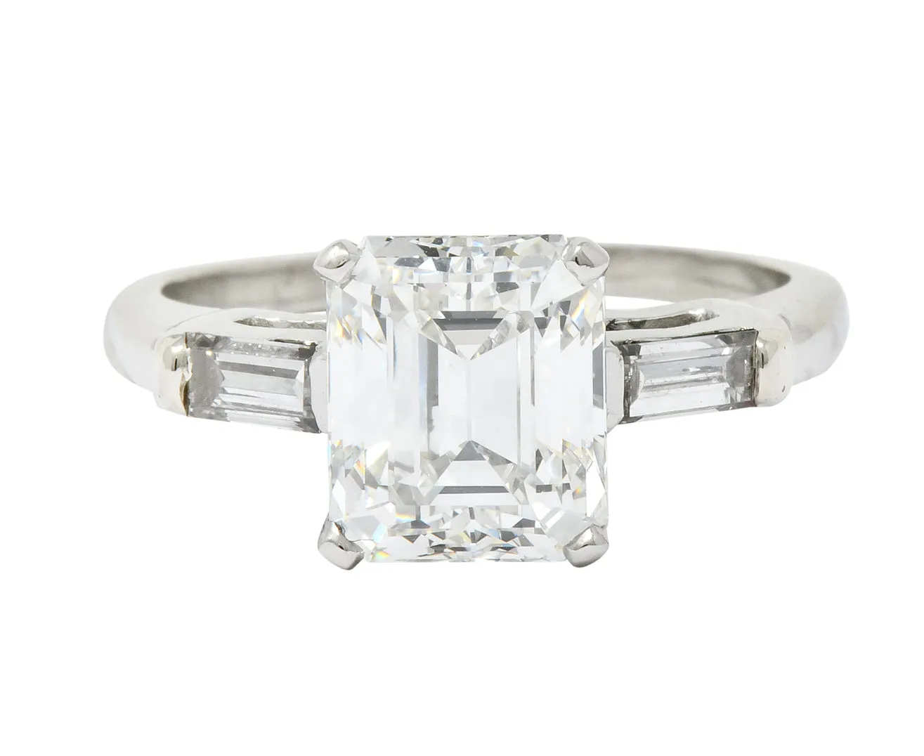 1950's Mid-Century 2.72 CTW Emerald Cut Diamond Platinum Engagement Ring GIA