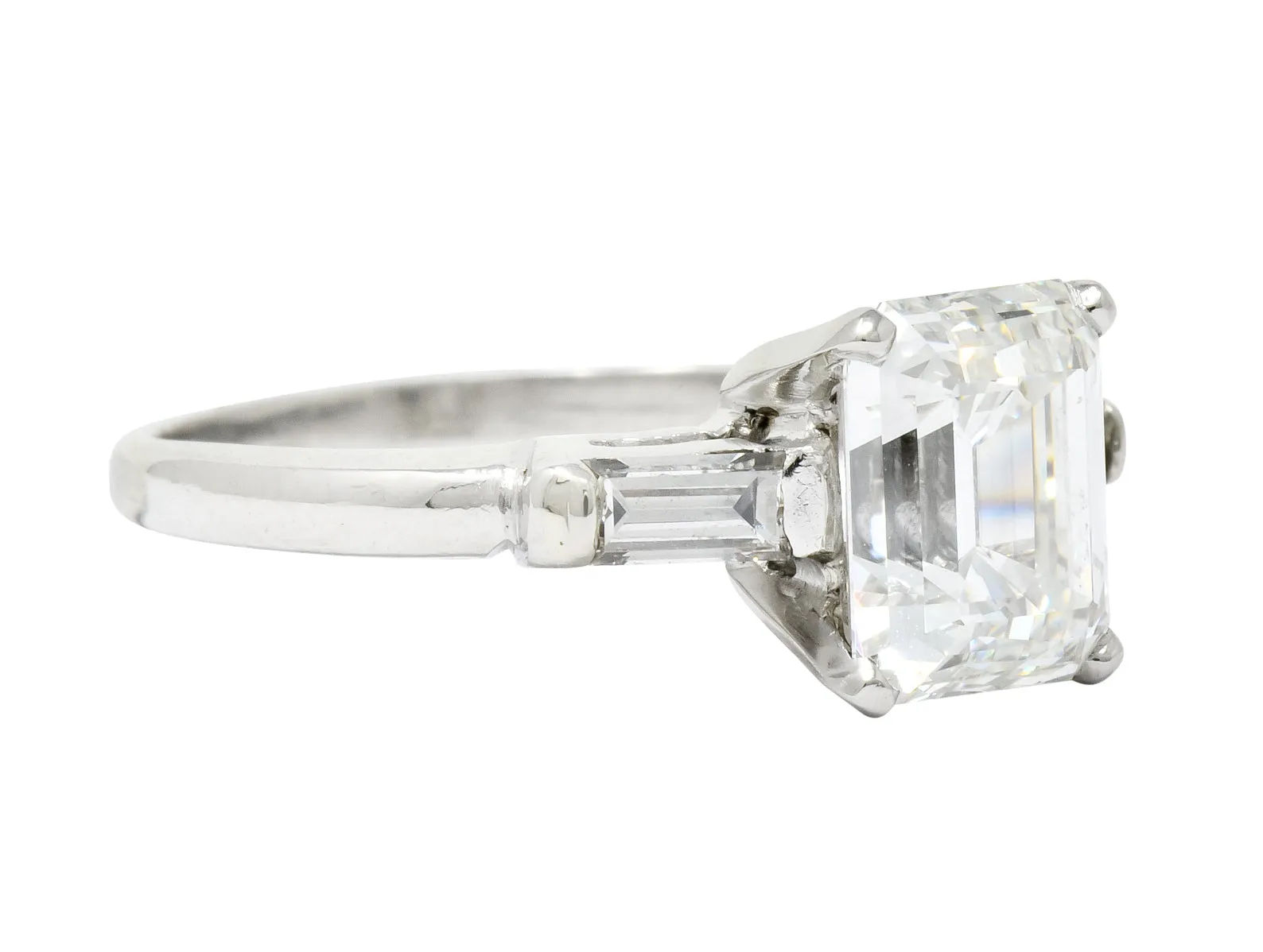 1950's Mid-Century 2.72 CTW Emerald Cut Diamond Platinum Engagement Ring GIA