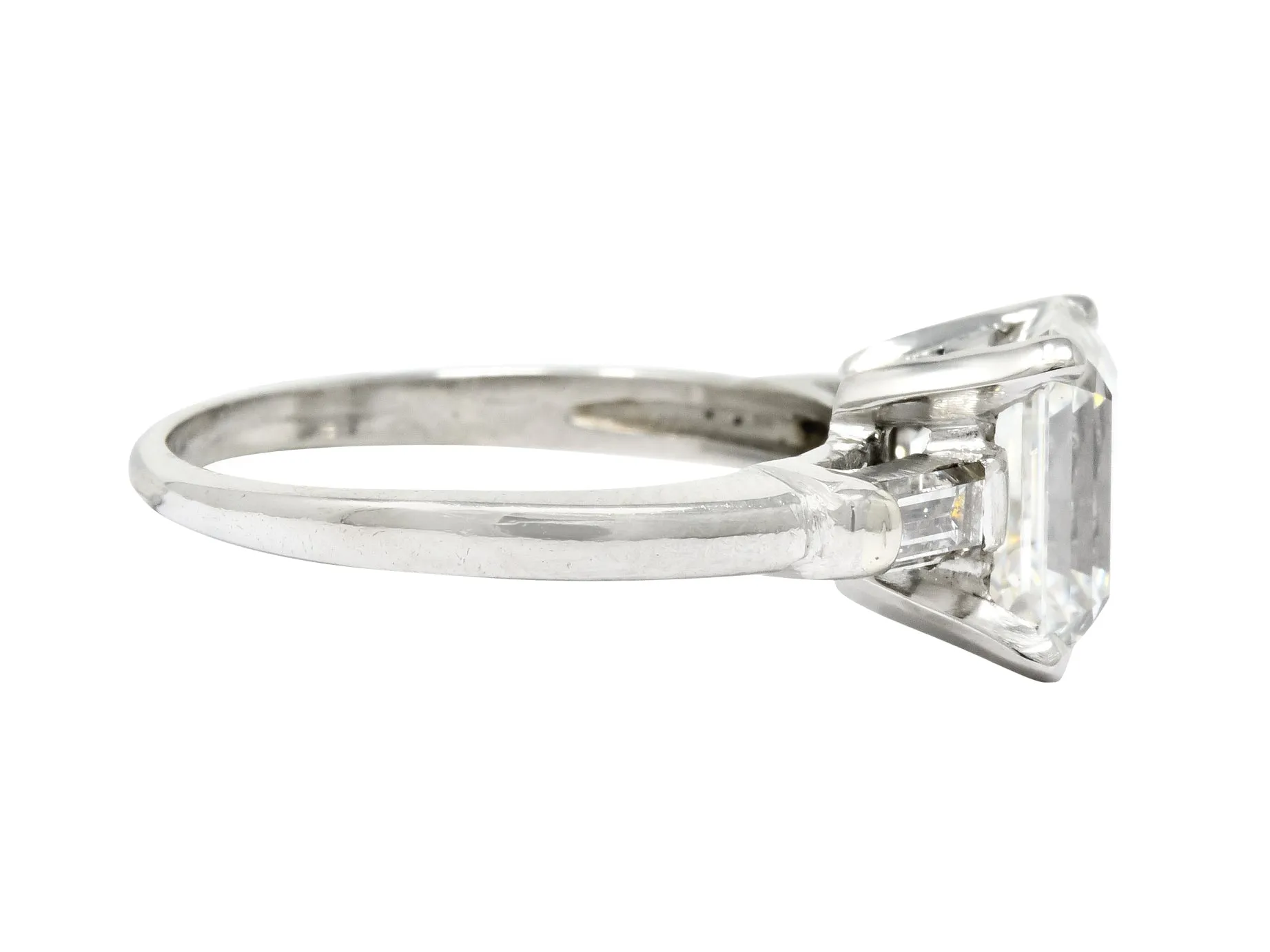 1950's Mid-Century 2.72 CTW Emerald Cut Diamond Platinum Engagement Ring GIA