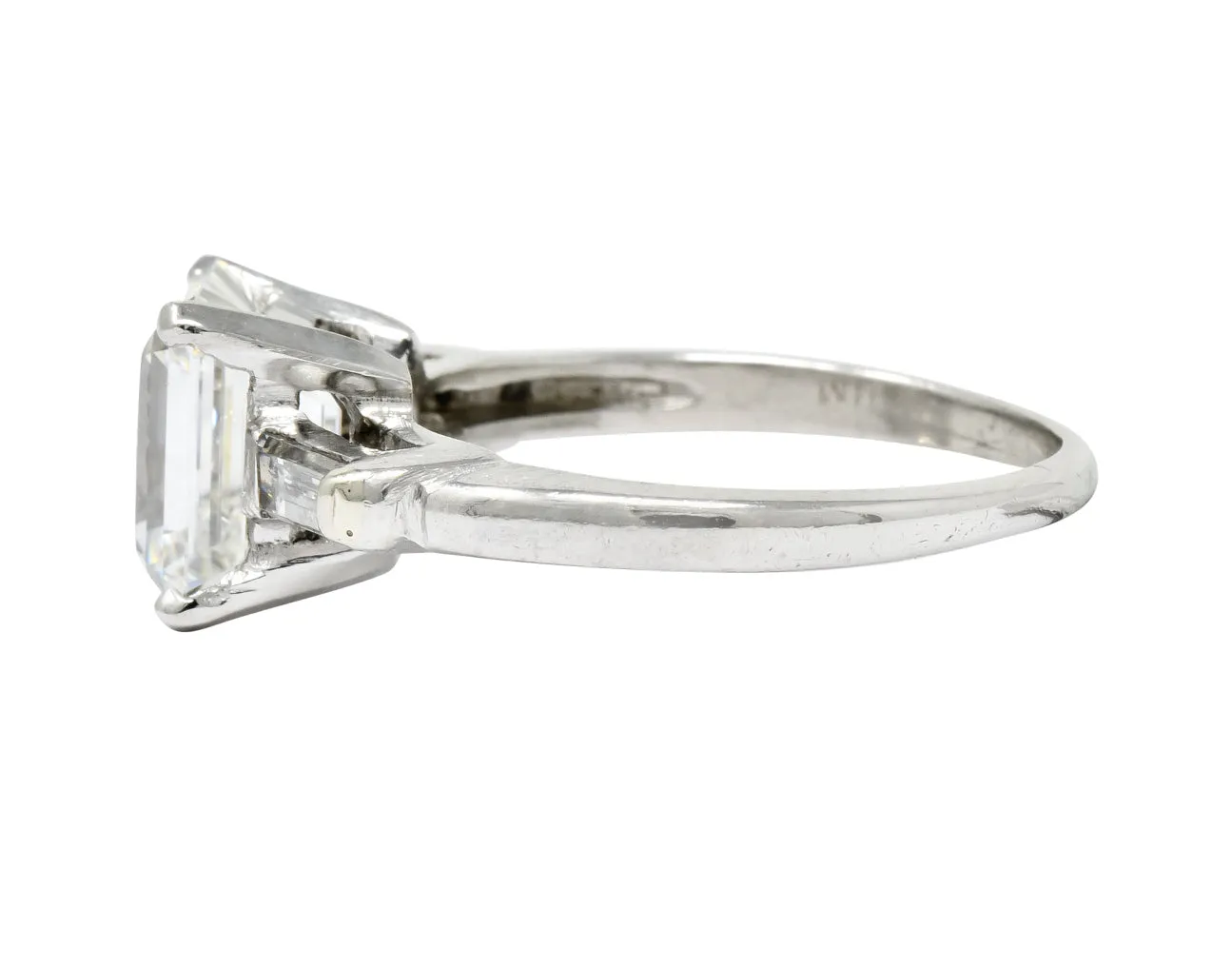 1950's Mid-Century 2.72 CTW Emerald Cut Diamond Platinum Engagement Ring GIA