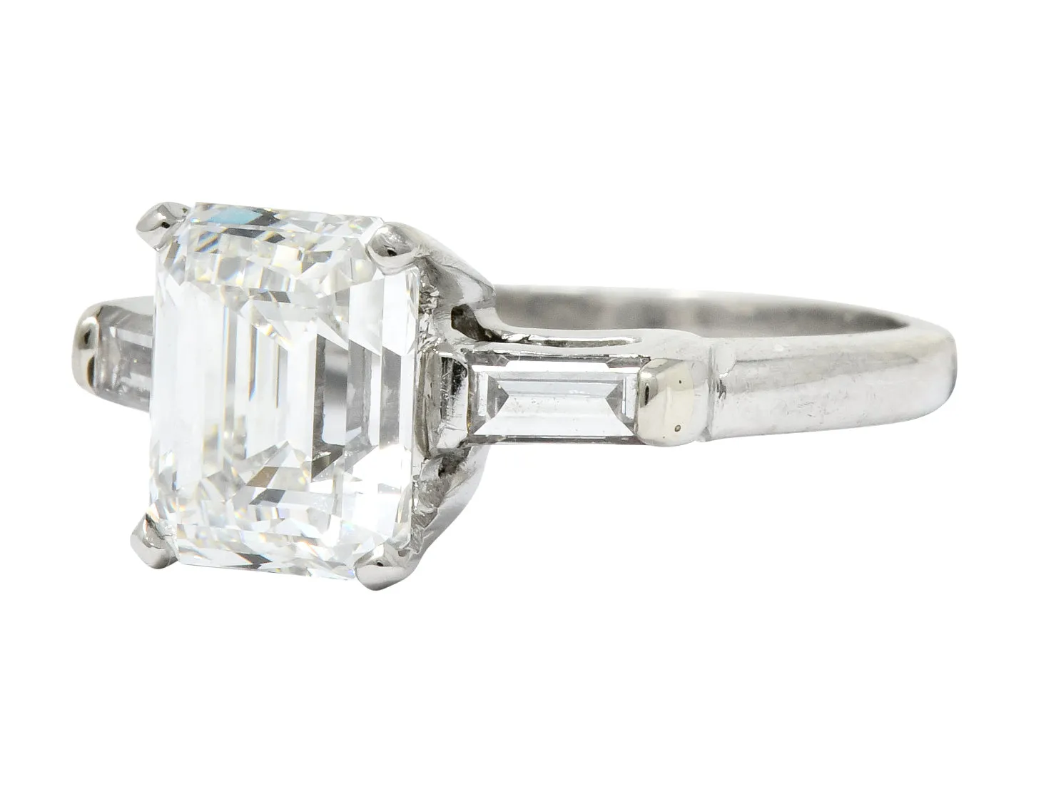 1950's Mid-Century 2.72 CTW Emerald Cut Diamond Platinum Engagement Ring GIA