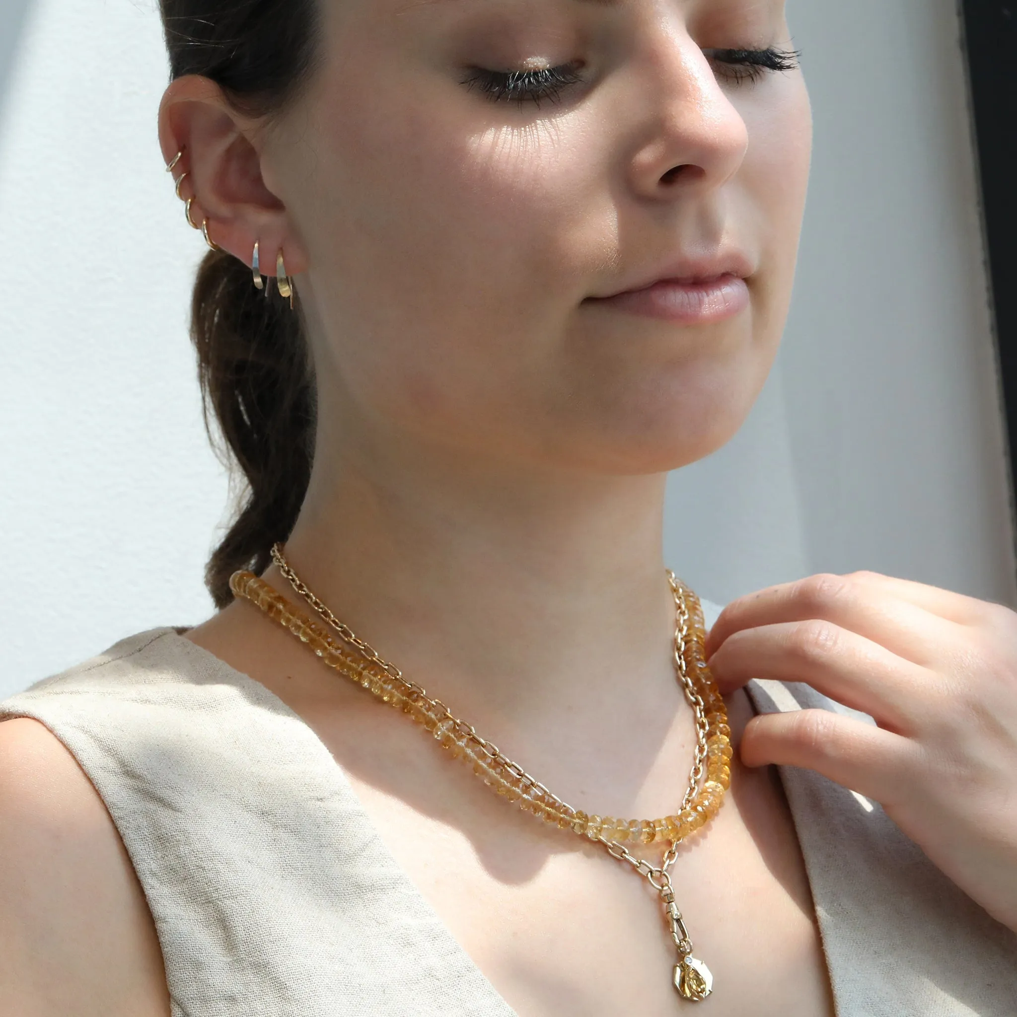 20 Gold and Citrine Beaded Necklace