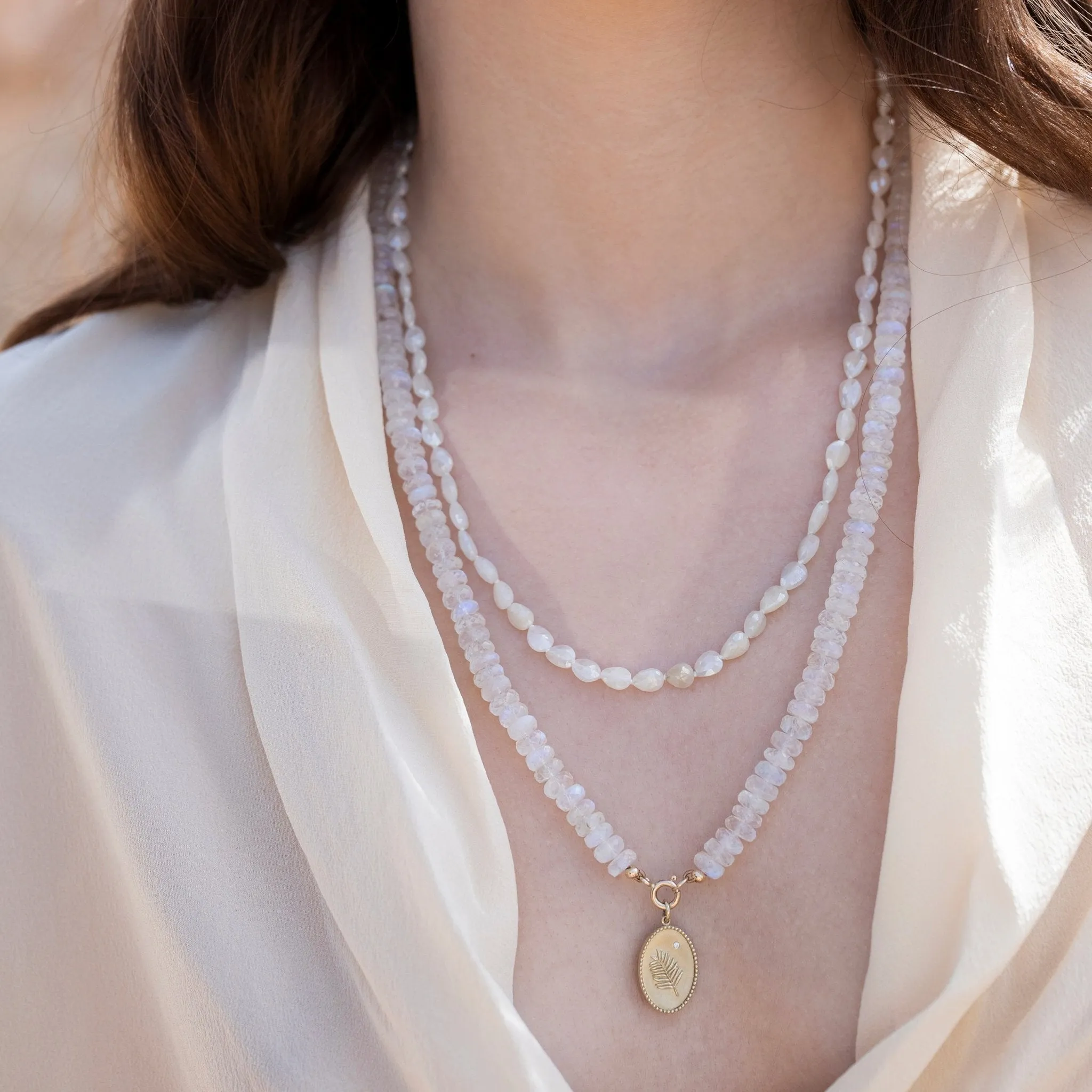 24 Faceted Rainbow Moonstone Beaded Necklace