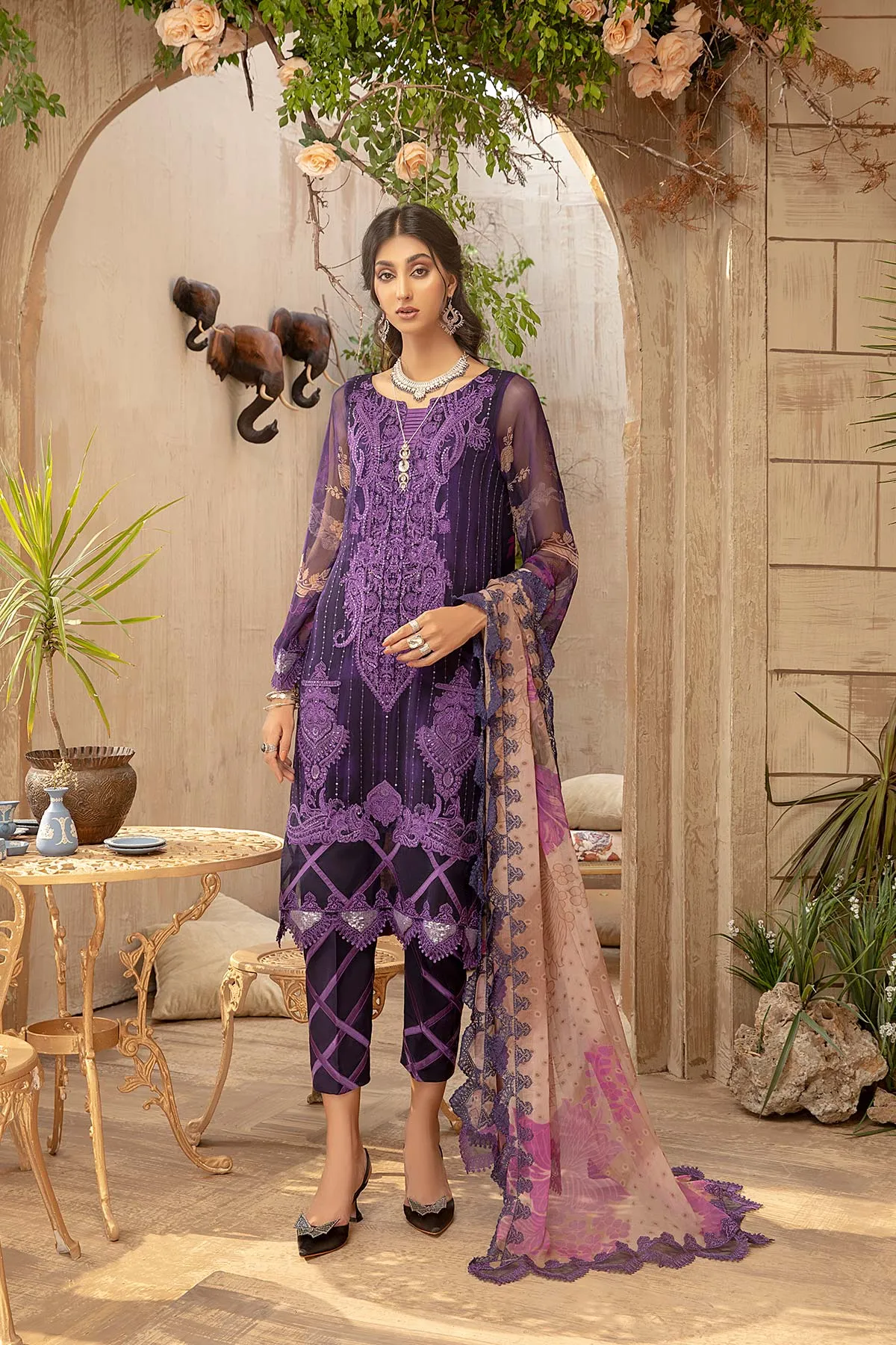 3 Pc Unstitched Embroidered Chiffon VSL21-14