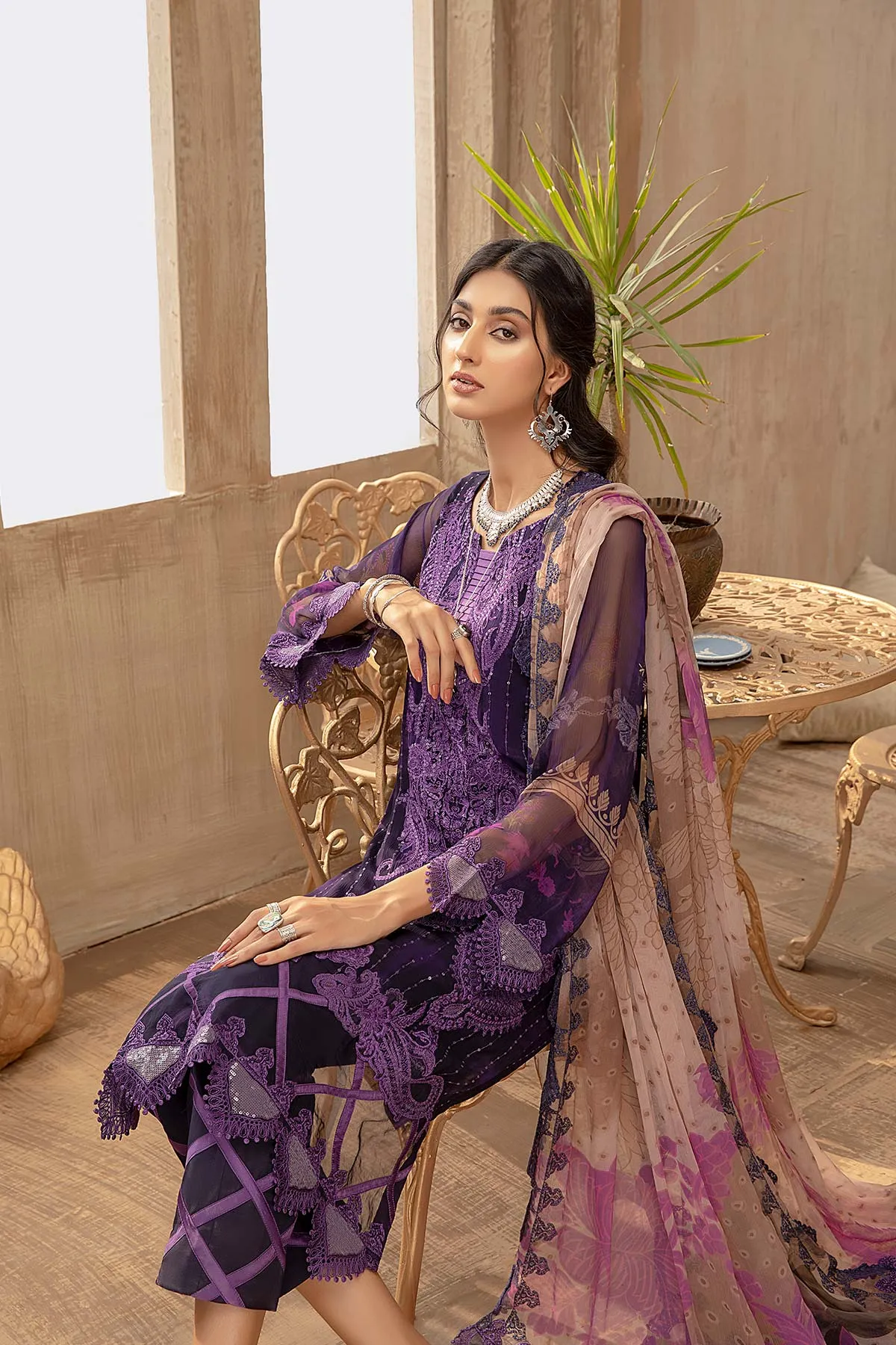 3 Pc Unstitched Embroidered Chiffon VSL21-14