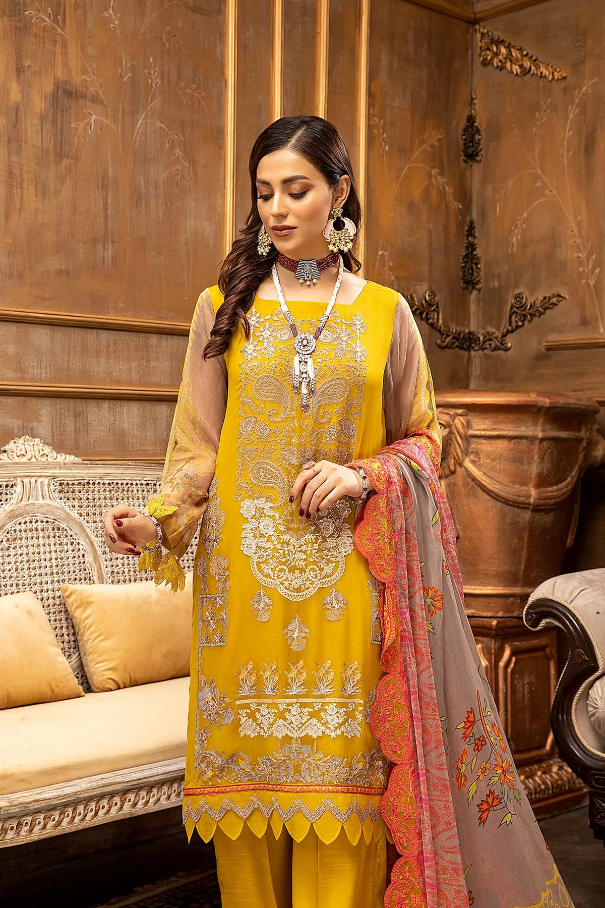 3 Pc Unstitched Embroidered Chiffon with Dupatta VSL-03