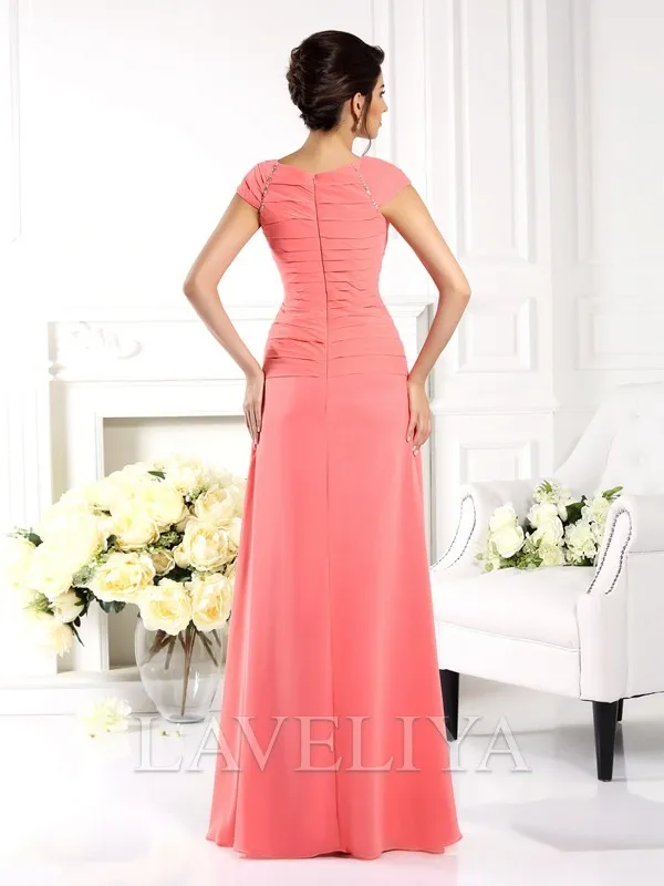 A-line Bateau Short Sleeves Ruffles Floor-Length Chiffon Mother of the Bride Dress  #XM230054