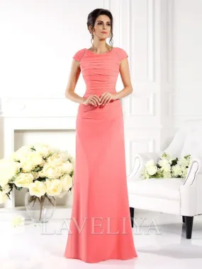 A-line Bateau Short Sleeves Ruffles Floor-Length Chiffon Mother of the Bride Dress  #XM230054