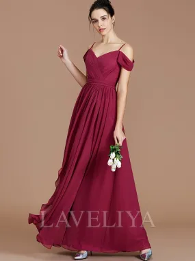 A-line Cold Shoulder Bow Floor-Length Chiffon Bridesmaid Dress  #ZB230029