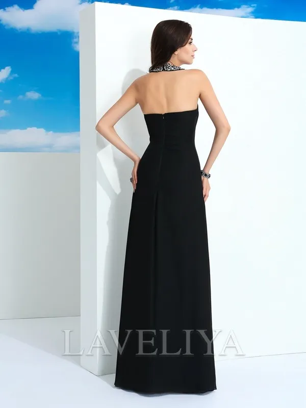 A-line Halter Beading Floor-Length Chiffon Dress  #YP230040