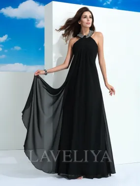 A-line Halter Beading Floor-Length Chiffon Dress  #YP230040