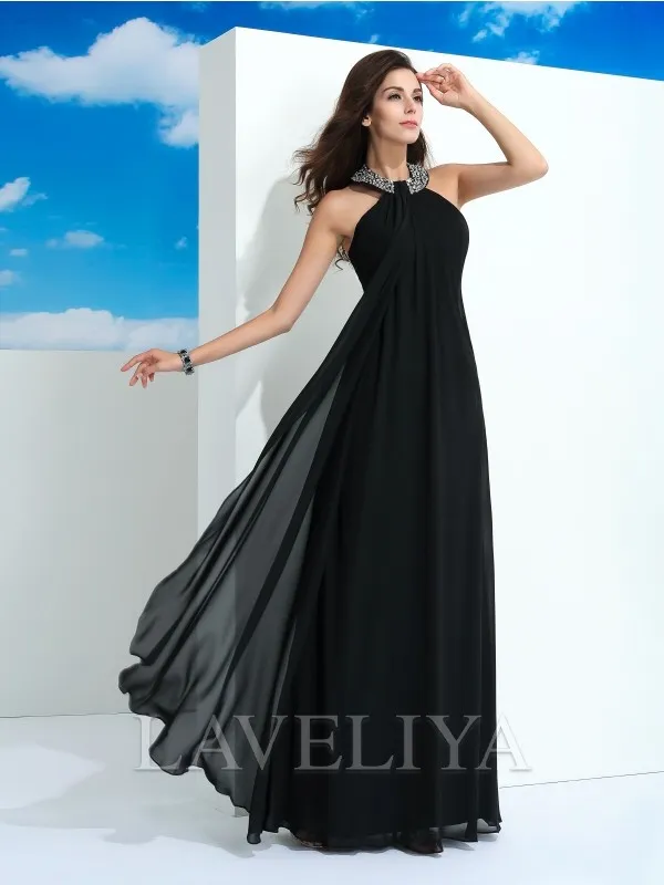 A-line Halter Beading Floor-Length Chiffon Dress  #YP230040