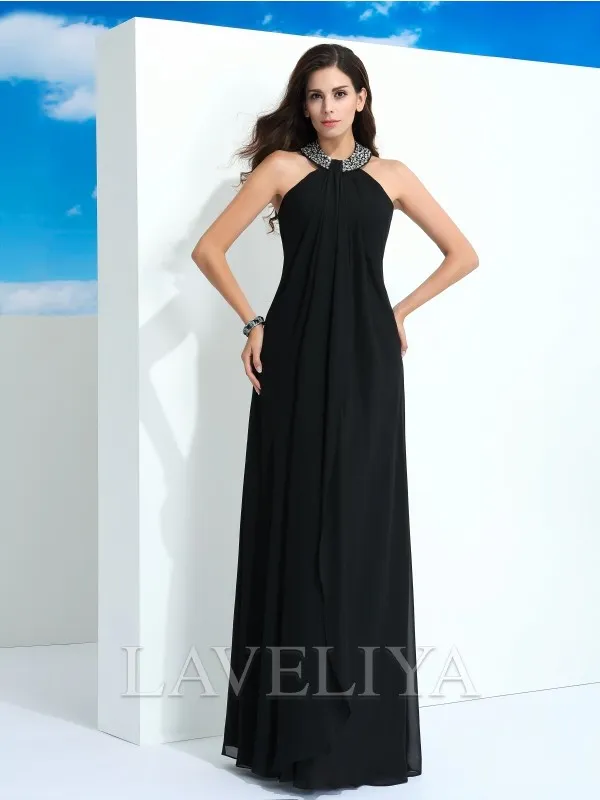 A-line Halter Beading Floor-Length Chiffon Dress  #YP230040