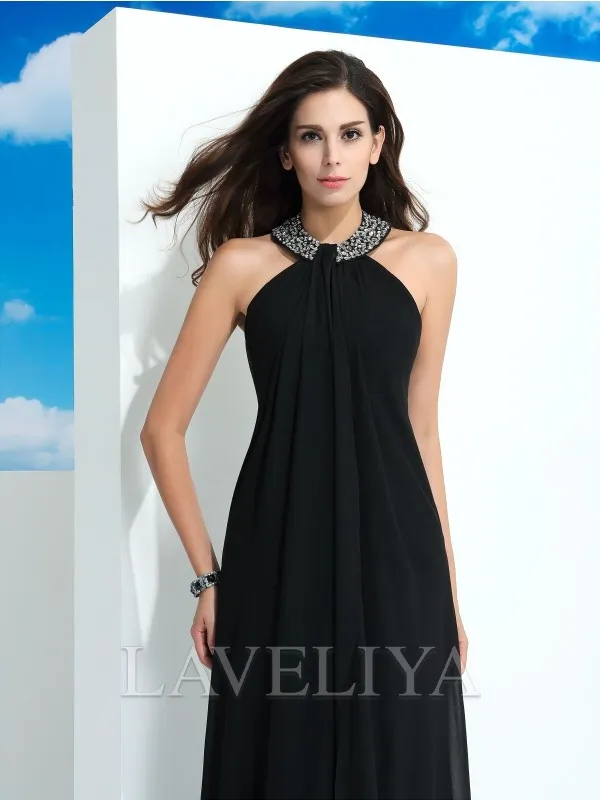 A-line Halter Beading Floor-Length Chiffon Dress  #YP230040