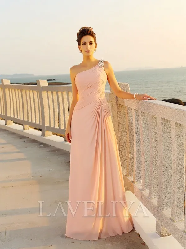 A-line One-Shoulder Beading Floor-Length Chiffon Dress  #YP230140