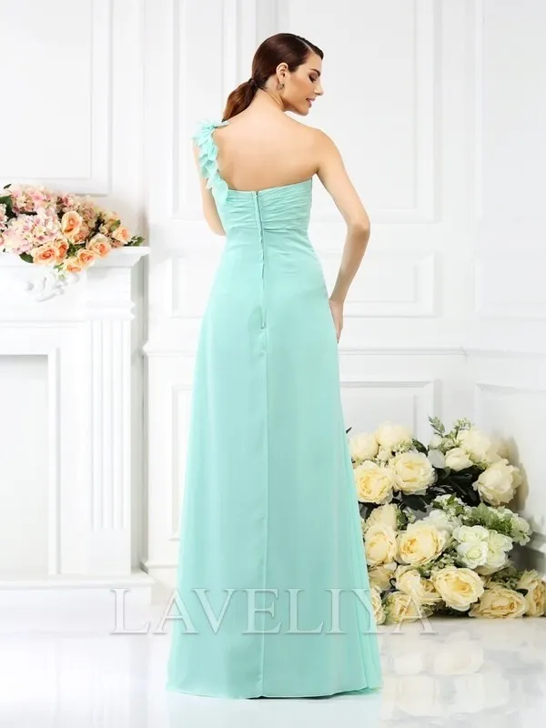 A-line One-Shoulder Ruffles Floor-Length Chiffon Bridesmaid Dress  #ZB230243