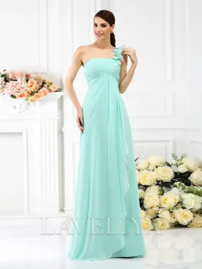 A-line One-Shoulder Ruffles Floor-Length Chiffon Bridesmaid Dress  #ZB230243