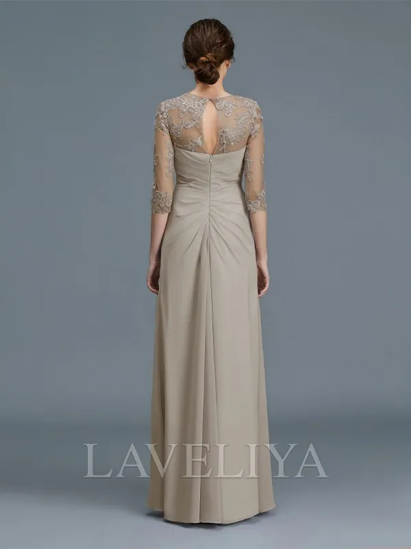 A-line Scoop 3/4 Sleeves Ruffles Floor-Length Chiffon Mother of the Bride Dress  #XM230069