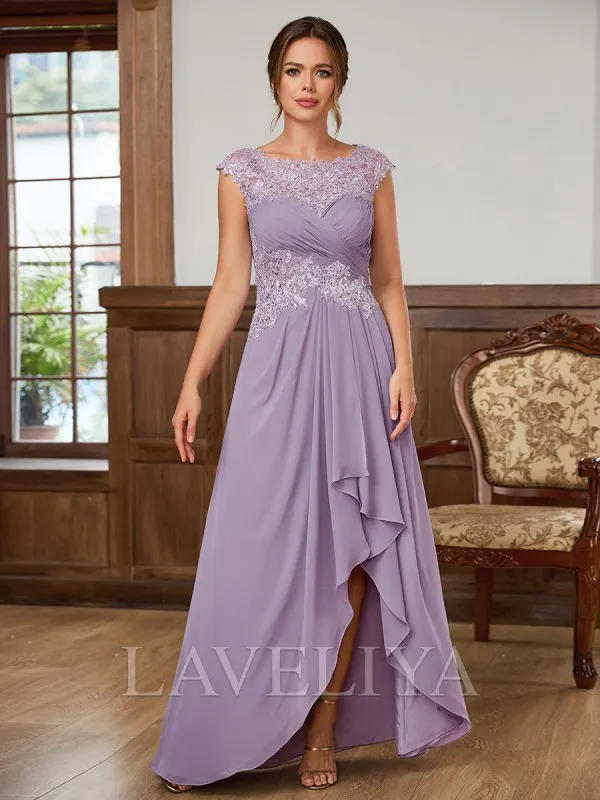 A-line Scoop Appliques Lace Asymmetrical Chiffon Mother of the Bride Dress  #XM240039