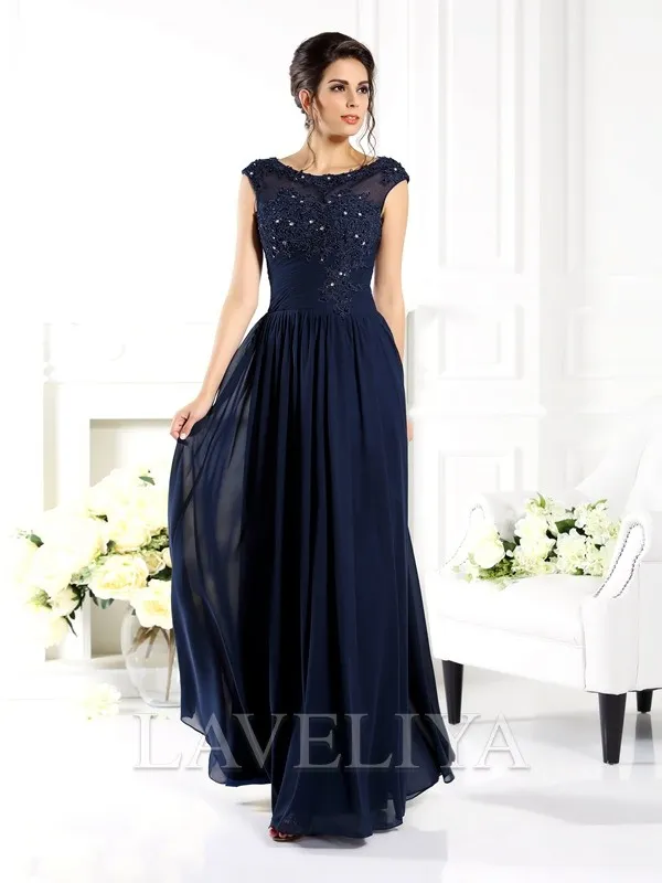 A-line Scoop Appliques Lace Floor-Length Chiffon Dress  #YP230034