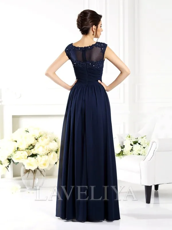 A-line Scoop Appliques Lace Floor-Length Chiffon Dress  #YP230034