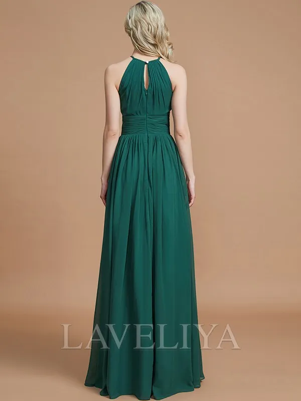 A-line Scoop Pleated Floor-Length Chiffon Bridesmaid Dress  #ZB230155