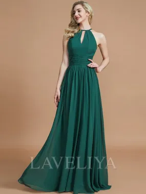 A-line Scoop Pleated Floor-Length Chiffon Bridesmaid Dress  #ZB230155