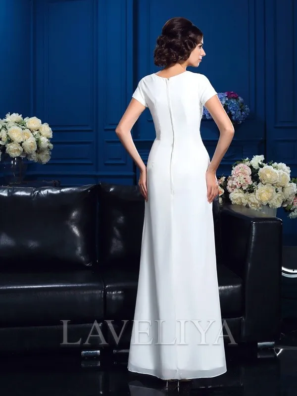 A-line Scoop Short Sleeves Ruffles Asymmetrical Chiffon Mother of the Bride Dress  #XM230112