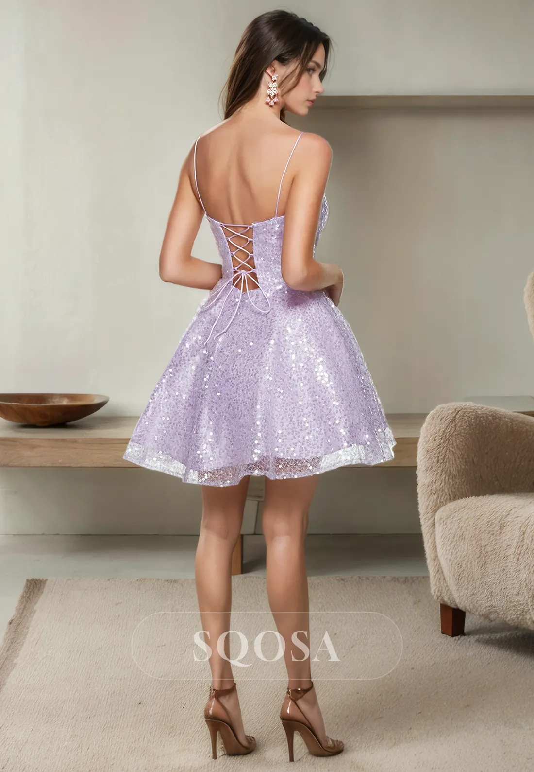 A Line Spaghetti Straps Lilac Homecoming Dress Short Graduation Dress