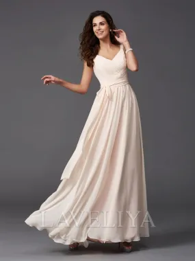 A-line Straps Pleated Floor-Length Chiffon Bridesmaid Dress  #ZB230229