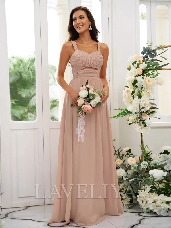 A-line Straps Ruffles Floor-Length Chiffon Bridesmaid Dress  #ZB230400