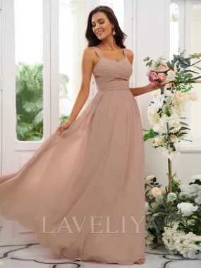 A-line Straps Ruffles Floor-Length Chiffon Bridesmaid Dress  #ZB230400