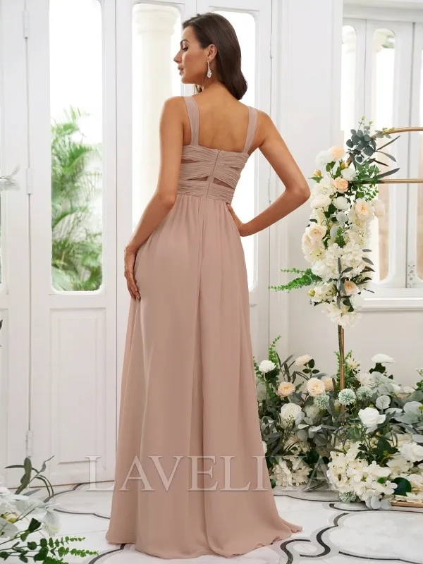 A-line Straps Ruffles Floor-Length Chiffon Bridesmaid Dress  #ZB230400