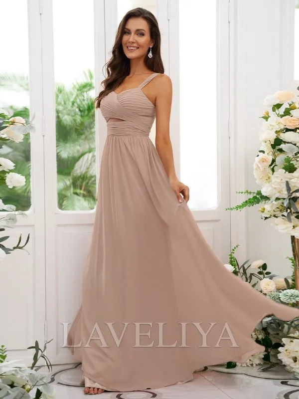 A-line Straps Ruffles Floor-Length Chiffon Bridesmaid Dress  #ZB230400