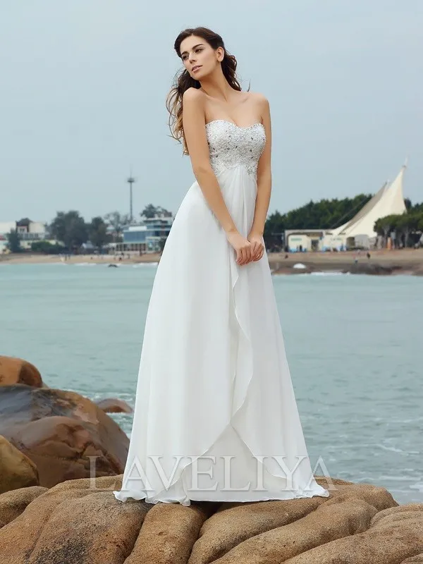 A-line Sweetheart Ruffles Floor-Length Chiffon Wedding Dress  #HW230185