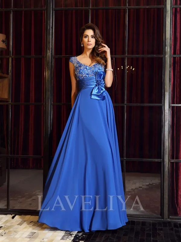 A-line V-neck Flower Floor-Length Chiffon Dress  #YP230116