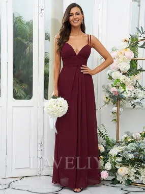 A-line V-neck Pleated Floor-Length Chiffon Bridesmaid Dress  #ZB230107