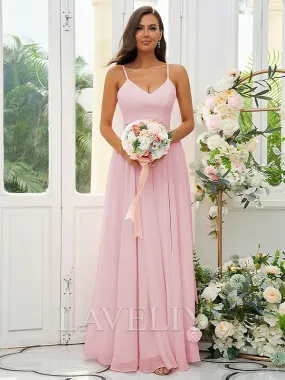 A-line V-neck Pleated Floor-Length Chiffon Bridesmaid Dress  #ZB230176