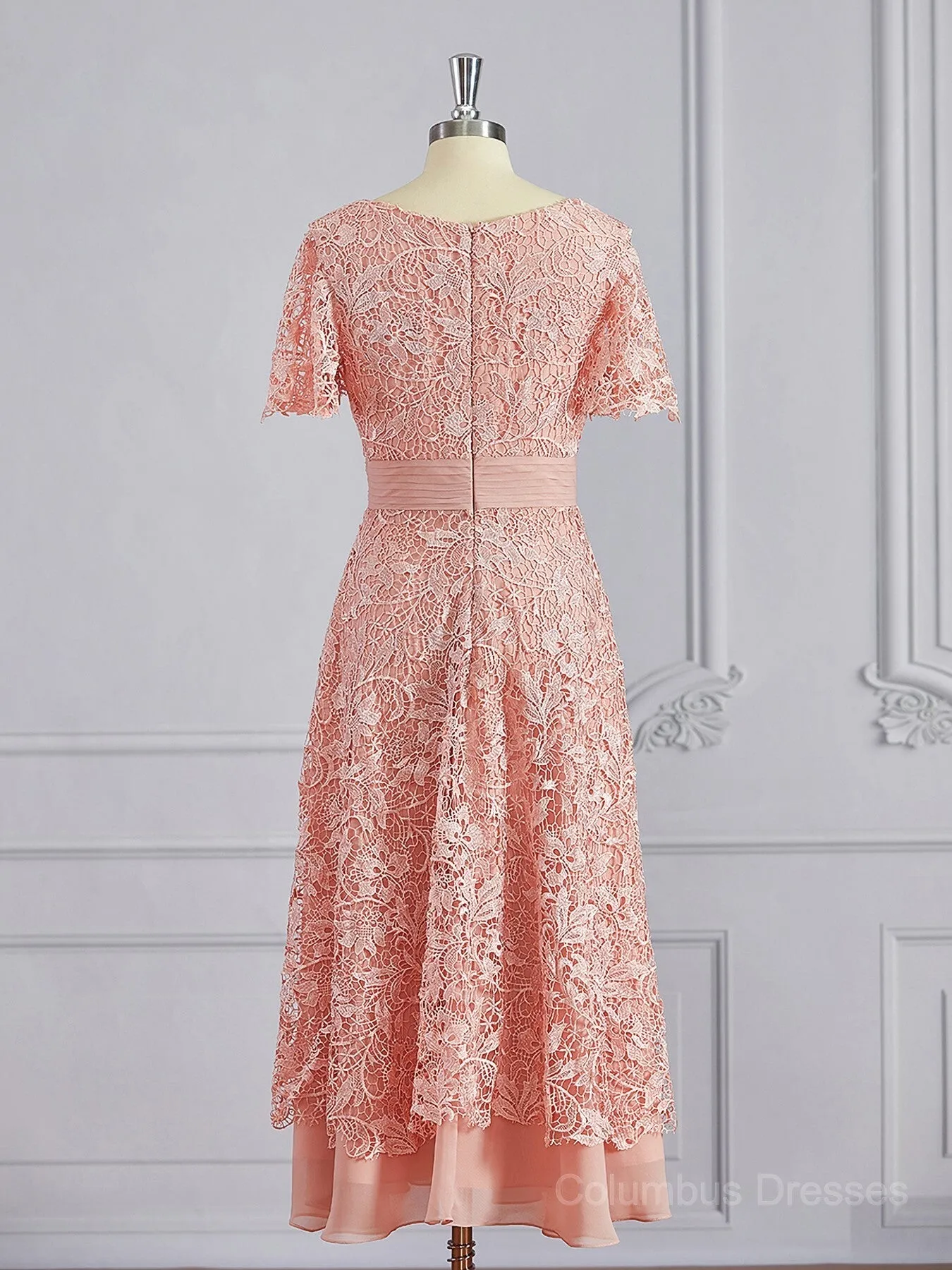 A-Line/Princess V-neck Tea-Length Chiffon Mother of the Bride Dresses With Appliques Lace