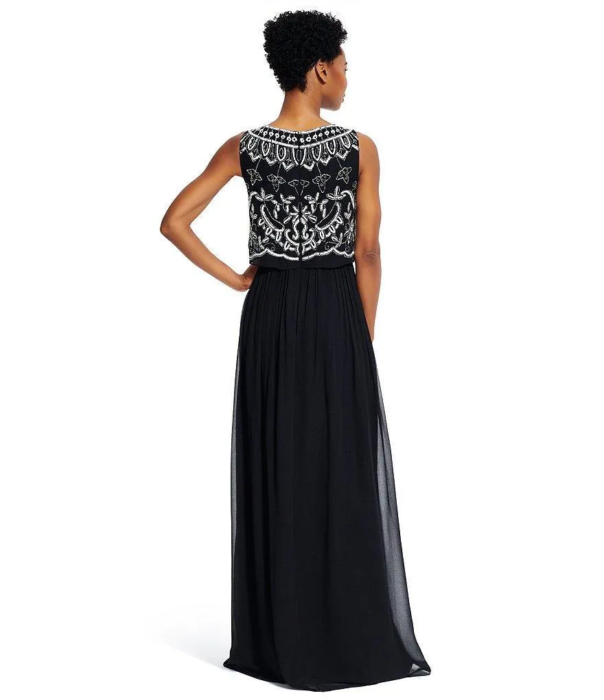 Adrianna Papell - Sequined Bateau Neck Dress 91928840