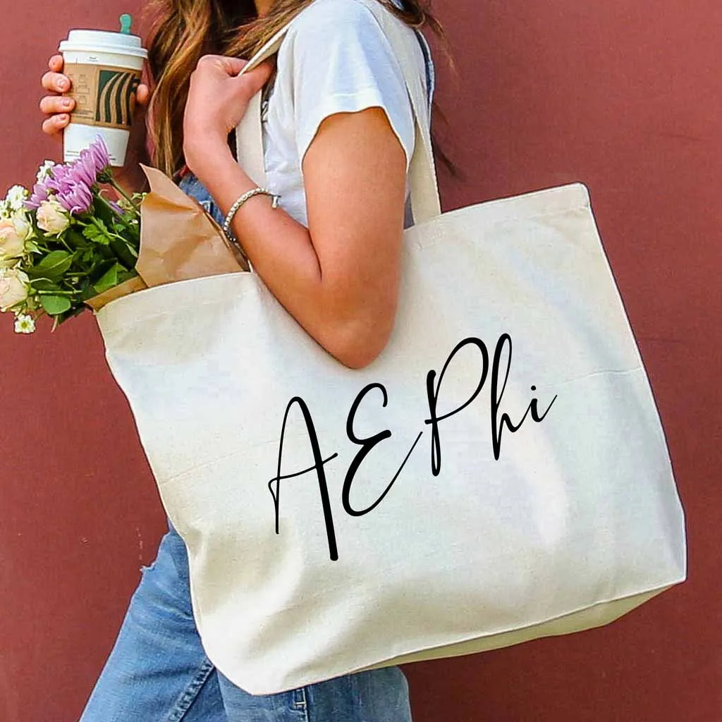 Alpha Epsilon Phi Script Writing Nickname Canvas Tote Bag